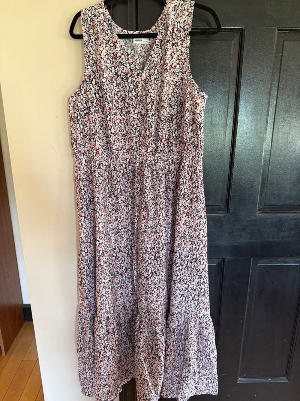 Sonoma Pink and Black Floral Maxi Dress
